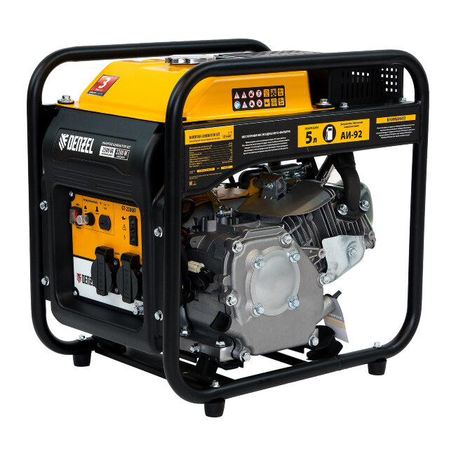 Генератор инверторный GT-2500iF, 2.5 кВт, 230 В, бак 5 л, открытый корпус, ручной старт Denzel в Нижнем Новгороде