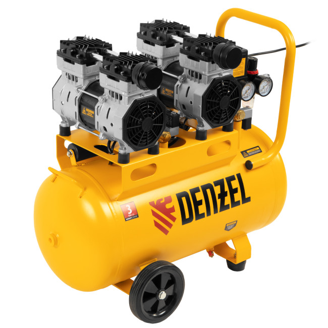 Компрессор безмасляный, малошумный DLS 1500/50, 1500 ВТ, 2x750, 50 л, 260 л/мин Denzel в Нижнем Новгороде