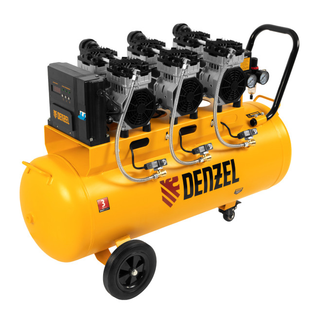 Компрессор безмасляный, малошумный  DLS 2250/100, 2250 Вт, 3x750, 100 л, 410 л/мин блок управления/ Denzel в Нижнем Новгороде