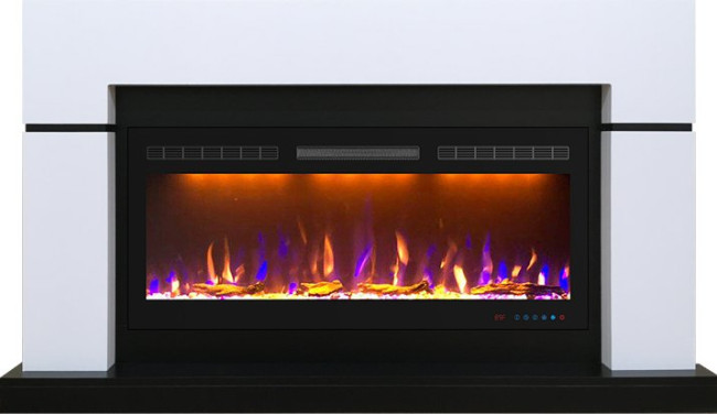 Каминокомплект Lindos - Белый с черным (Ширина 1470мм) с очагом Crystal 40 RF в Нижнем Новгороде