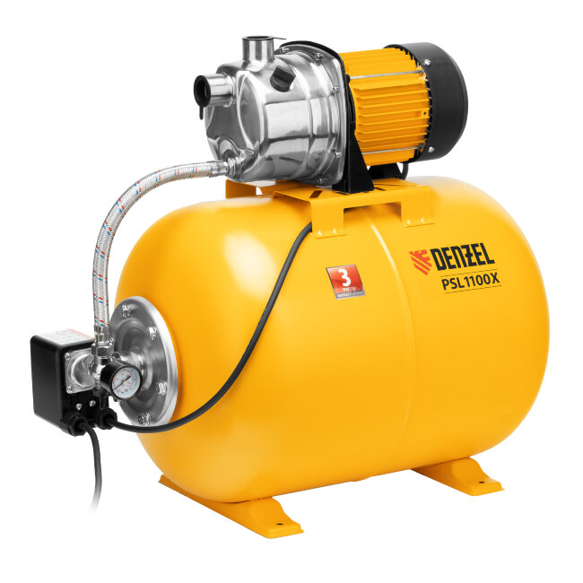 Насосная станция PSL1100X, 1100 Вт, 3600 л/ч, ресивер 50 л, подъем 45 м, нержавейка Denzel в Нижнем Новгороде
